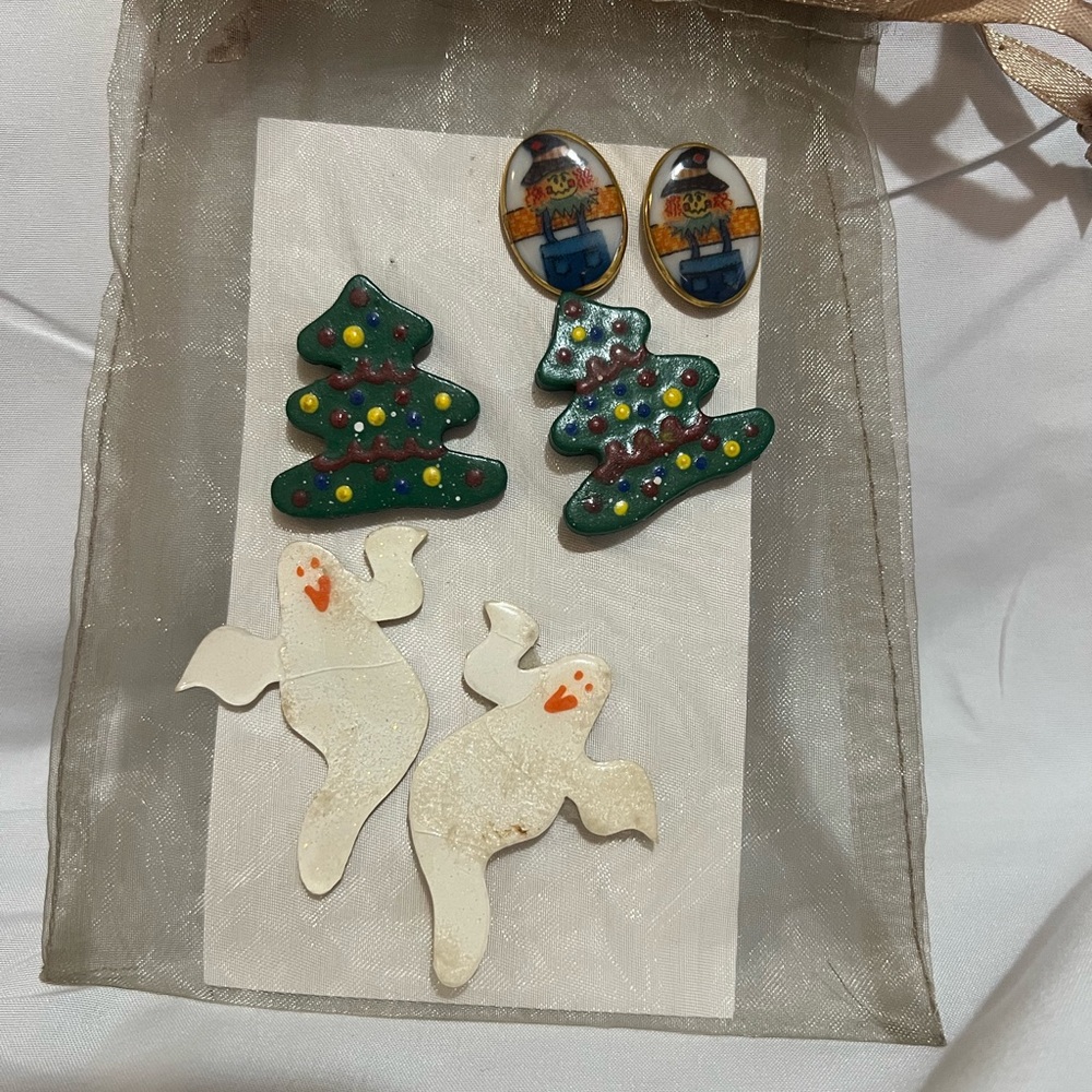 Christmas Trees, Ghost and Scarecrow Earrings